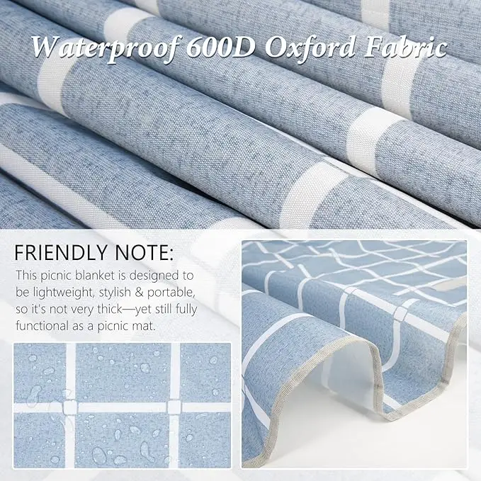 Large Waterproof Sandfree Picnic Blanket - Thick Microfiber Beach Mat with Stakes and Strap - Image 4