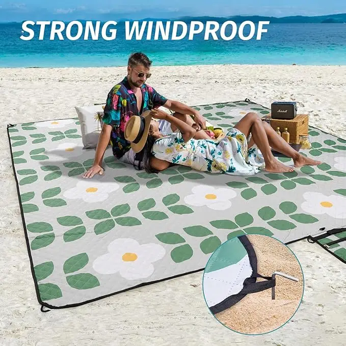 Large Waterproof Sandfree Picnic Blanket - Thick Microfiber Beach Mat with Stakes and Strap - Image 6