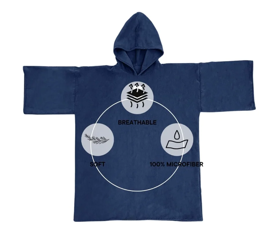 Lightweight Quick-Dry Microfiber Hooded Robe - Compact Adult Sports Poncho - Image 2