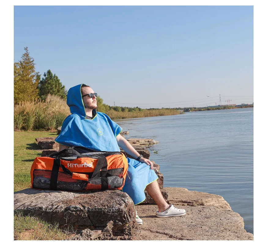 Lightweight Quick-Dry Microfiber Hooded Robe - Compact Adult Sports Poncho - Image 6