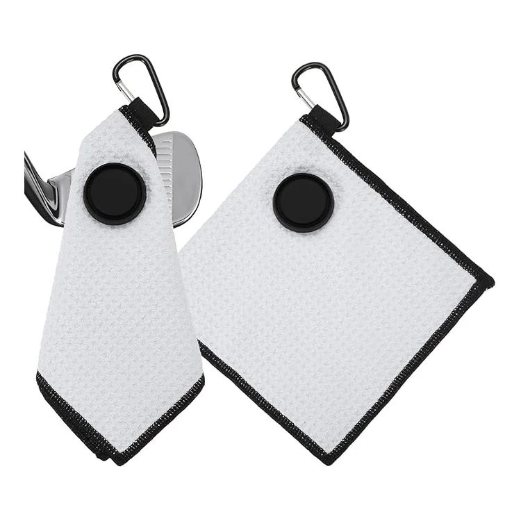 Magnetic Waffle Weave Microfiber Golf Towel with Carabiner Fast Drying