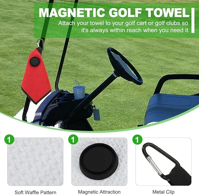 Magnetic Waffle Weave Microfiber Golf Towel with Carabiner Fast Drying - Image 5
