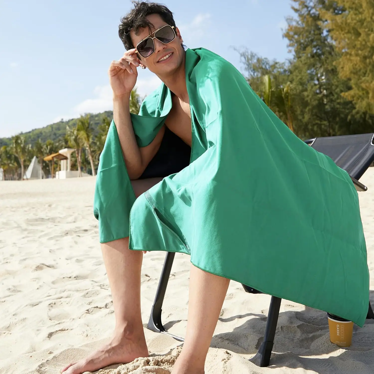 Microfiber Antimicrobial Beach Towel Quick-Dry Sand-Free with Zipper Pocket - Image 4