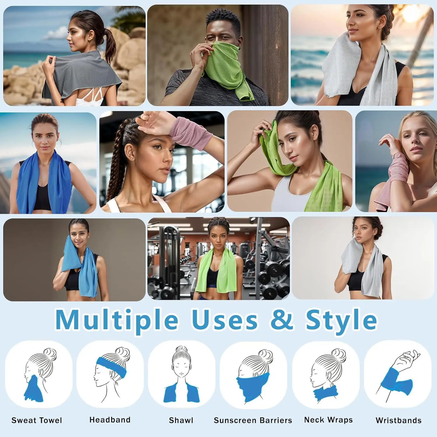 Microfiber Fitness Towel Soft Cooling Breathable Gym Ice Towel with Bag for Workout Yoga Sport - Image 5