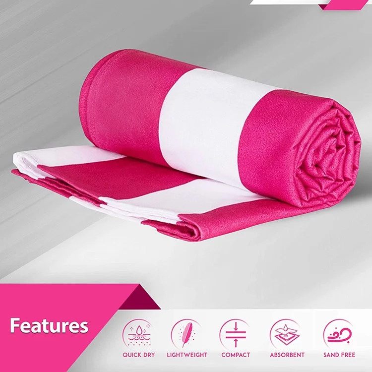 Microfiber Oversized Beach Towel Quick Dry Lightweight Stripe Sand-Free Travel - Image 3