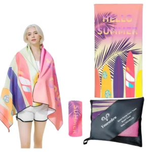 Microfiber Recycle Beach Towel Sand Free RPET Suede Printed with Bag GRS Certificate