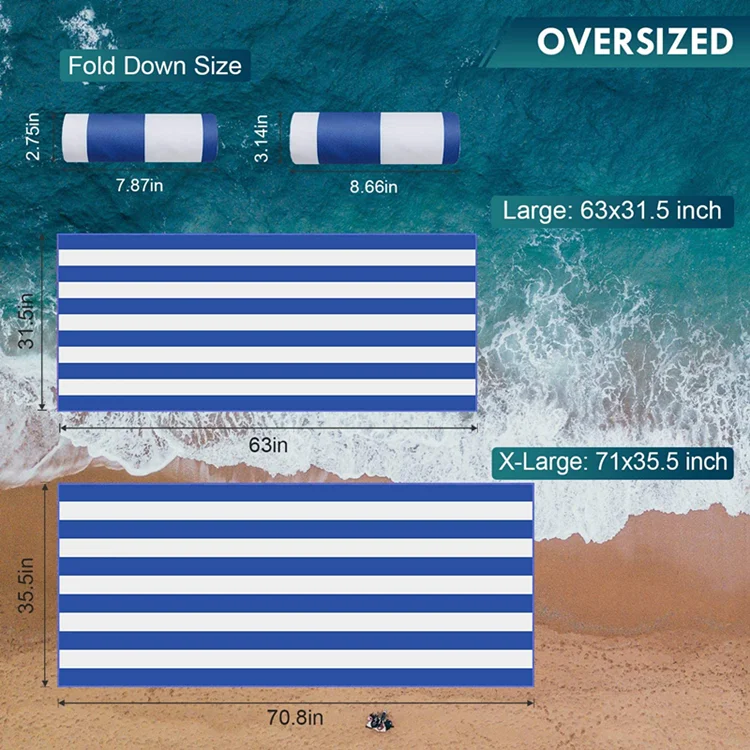 Microfiber Striped Sand Free Beach Towel Fast Drying Lightweight Travel - Image 4