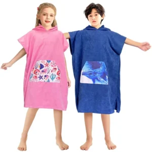Microfiber Terry Surf Poncho Towel - Quick-Dry Lightweight Eco-Friendly Compressed Antimicrobial Solid Color Swimming Beach Hooded
