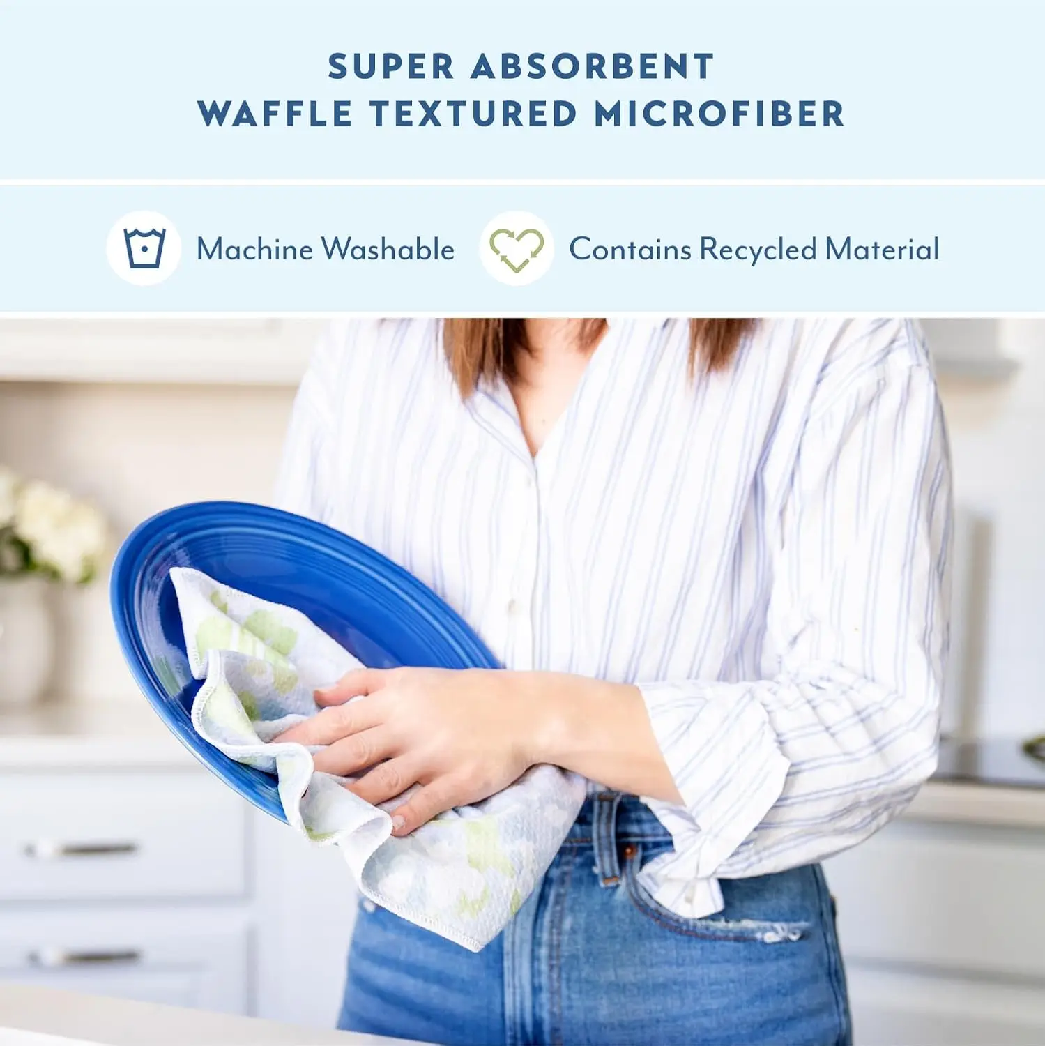 Microfiber Waffle Weave Dish Towel Quick-Dry Absorbent Custom Pattern Sustainable - Image 5