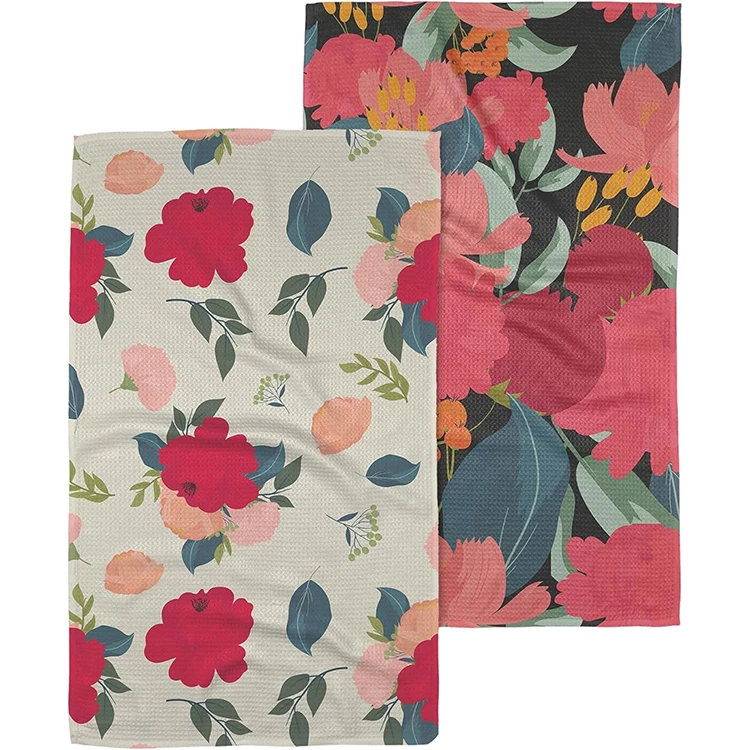 Microfiber Waffle Weave Printed Tea Towel 350-400gsm Sublimation Kitchen Towel - Image 2