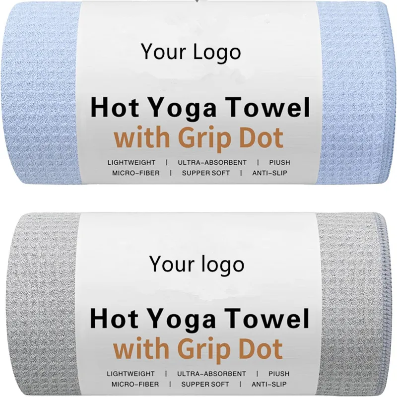 Microfiber Woven Waffle Quick-Dry Yoga Towel 2 Pack Non-Slip Grip Dots