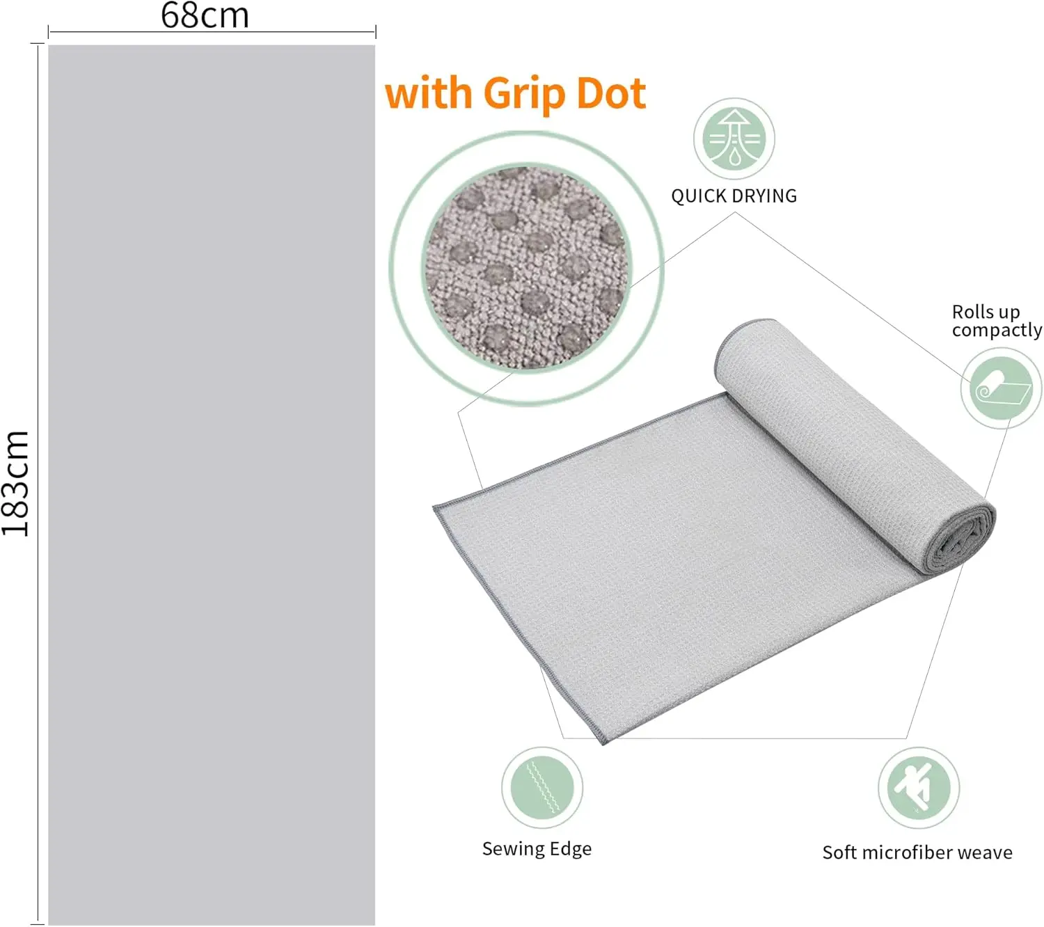 Microfiber Woven Waffle Quick-Dry Yoga Towel 2 Pack Non-Slip Grip Dots - Image 4