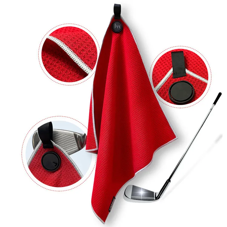 Microfibre Golf Towel with Carabiner Clip Absorbent Waffle Pattern Custom Logo Magnetic - Image 2