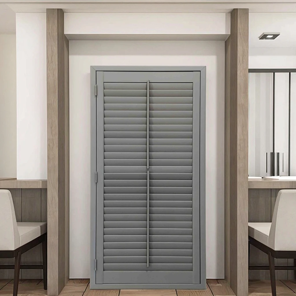 Modern Basswood Window Shutter Middle Rod Design Hotel Supplier