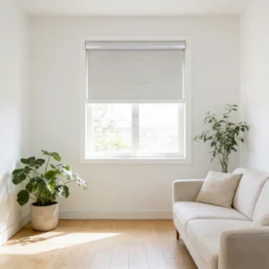 Modern Minimalist White Motorized Roller Shades for Indoor Windows