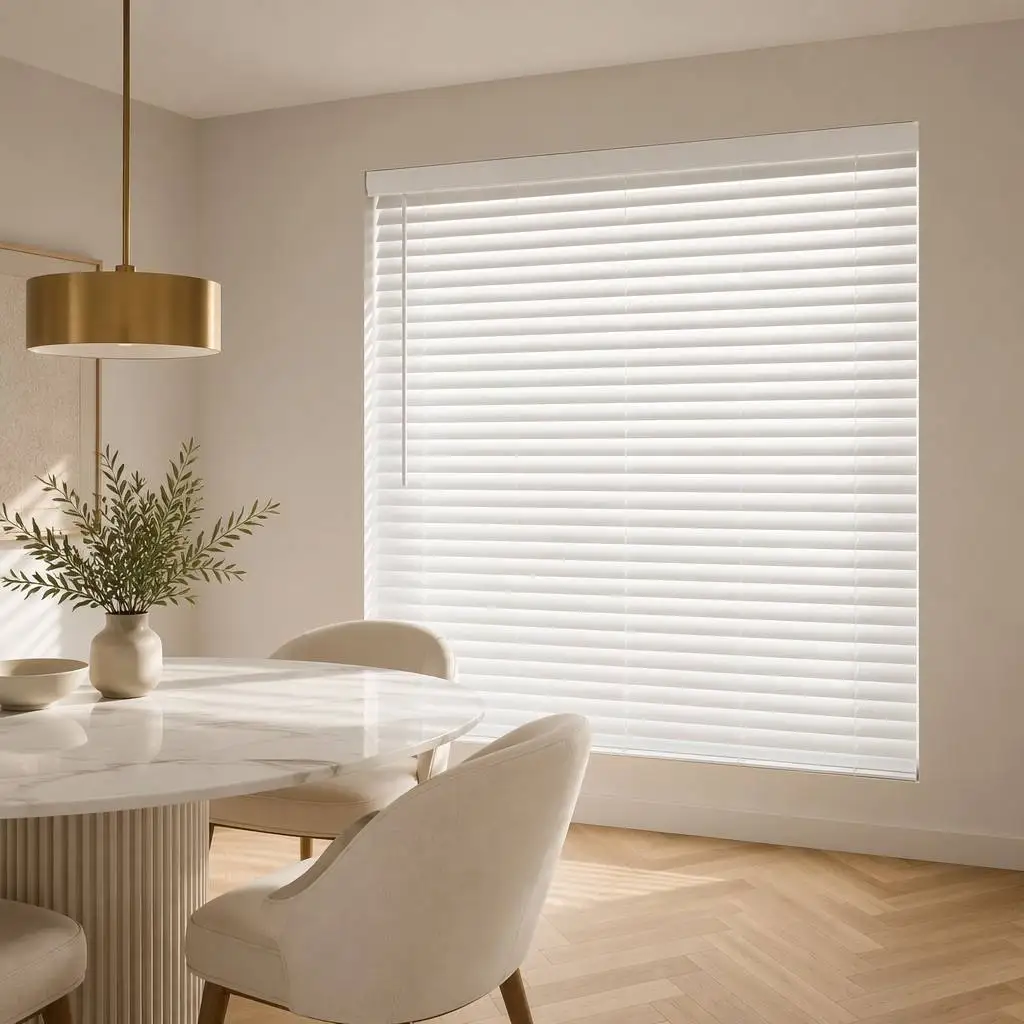 Motorized 50mm Wood Blinds White UV Blocking RF Remote Custom Size Living Room - Image 2