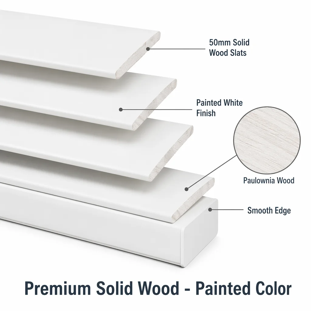 Motorized 50mm Wood Blinds White UV Blocking RF Remote Custom Size Living Room - Image 5