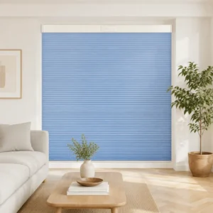 Motorized Blackout Honeycomb Blinds Light Blue 25mm Custom Size RF App Voice Control