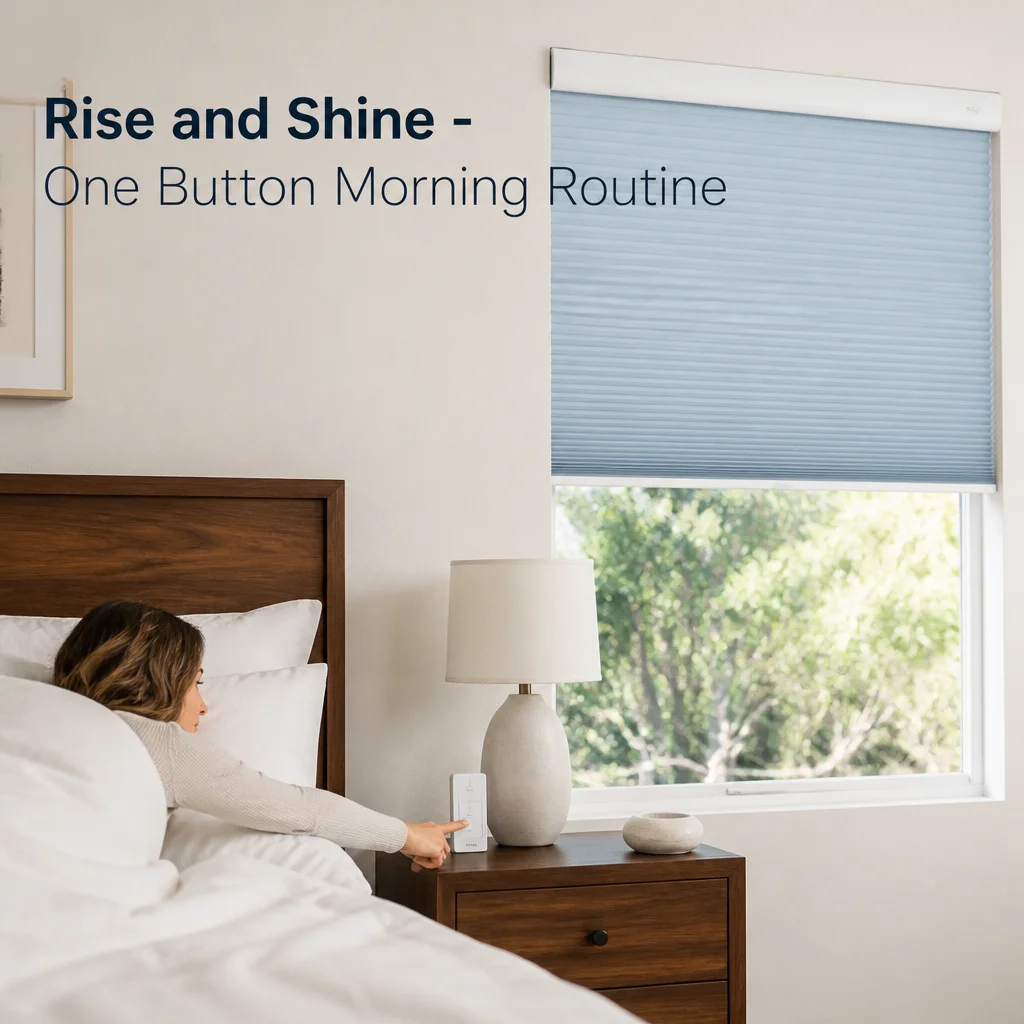 Motorized Honeycomb Blinds 25mm Cell Full Blackout Light Blue Polyester Custom Size - Image 3