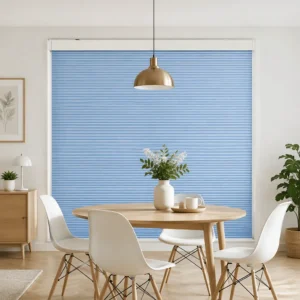 Motorized Honeycomb Blinds Full Blackout Light Blue 25mm Thermal Insulation Custom Size OEM