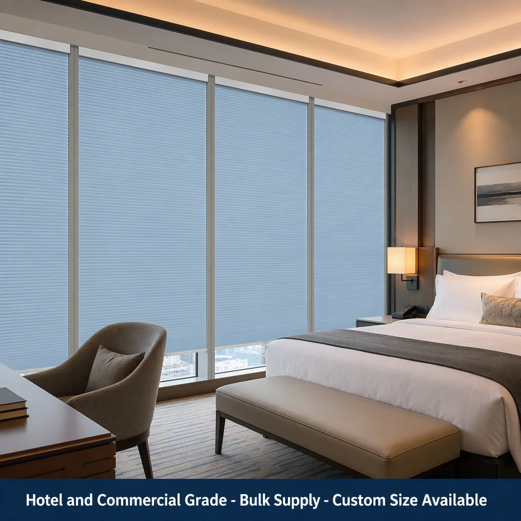 Motorized Honeycomb Blinds Full Blackout Light Blue 25mm Thermal Insulation Custom Size OEM - Image 6