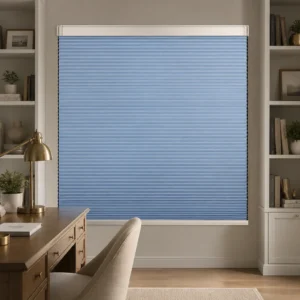 Motorized Honeycomb Blinds Full Blackout Light Blue Polyester 25mm Cell Custom Size