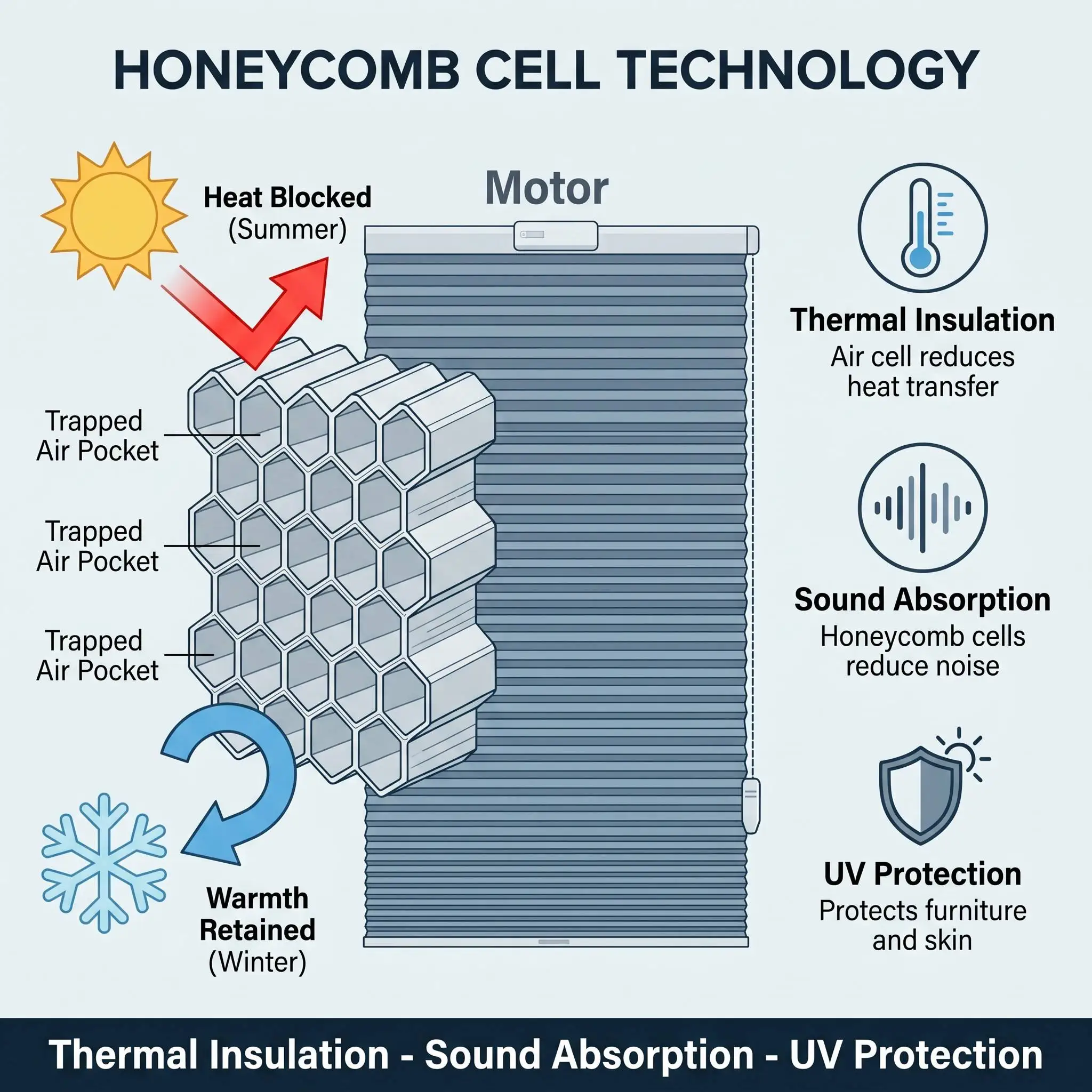 Motorized Honeycomb Blinds Novo Motor Single Cell Thermal Insulation Cordless Remote Custom Size OEM Factory Direct - Image 4