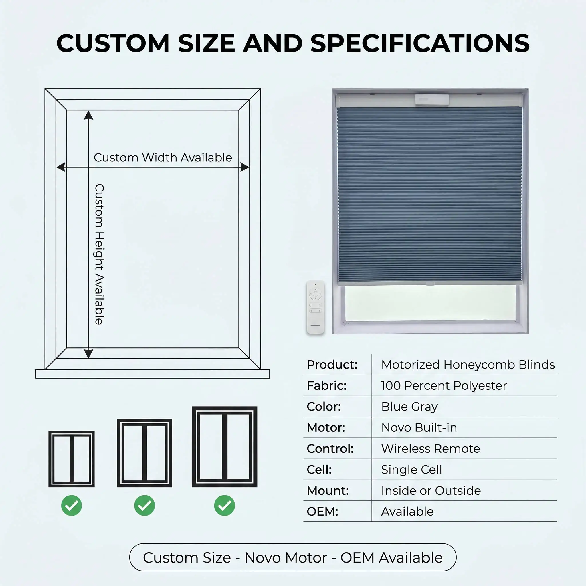 Motorized Honeycomb Blinds Novo Motor Single Cell Thermal Insulation Cordless Remote Custom Size OEM Factory Direct - Image 5