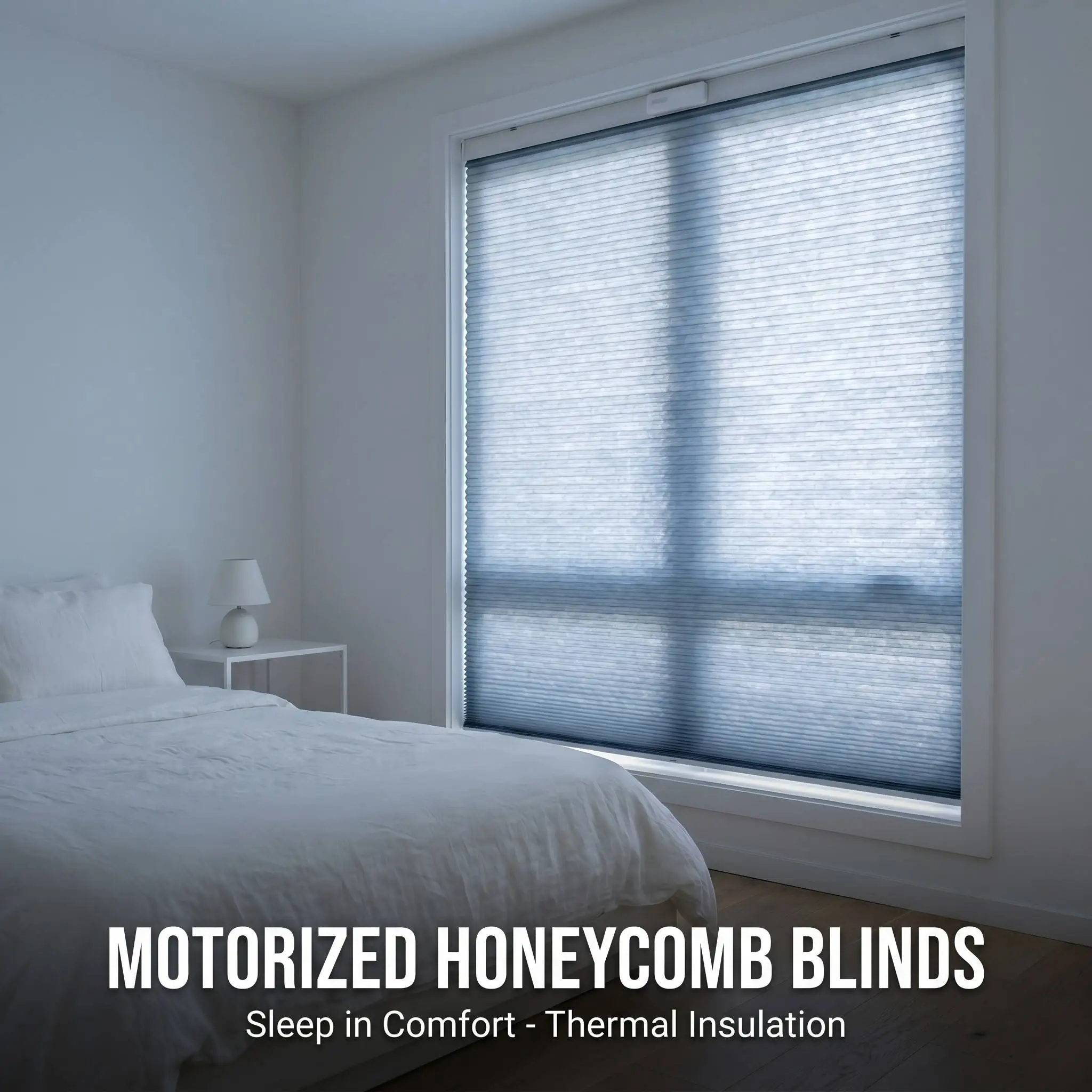 Motorized Polyester Honeycomb Blinds Cordless Custom Size Thermal Insulation Anti-UV