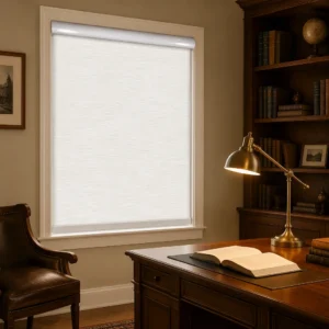 Motorized Roller Shades Anti-UV Semi-Sheer USB Rechargeable Remote Control Custom Arc Headrail Study Room