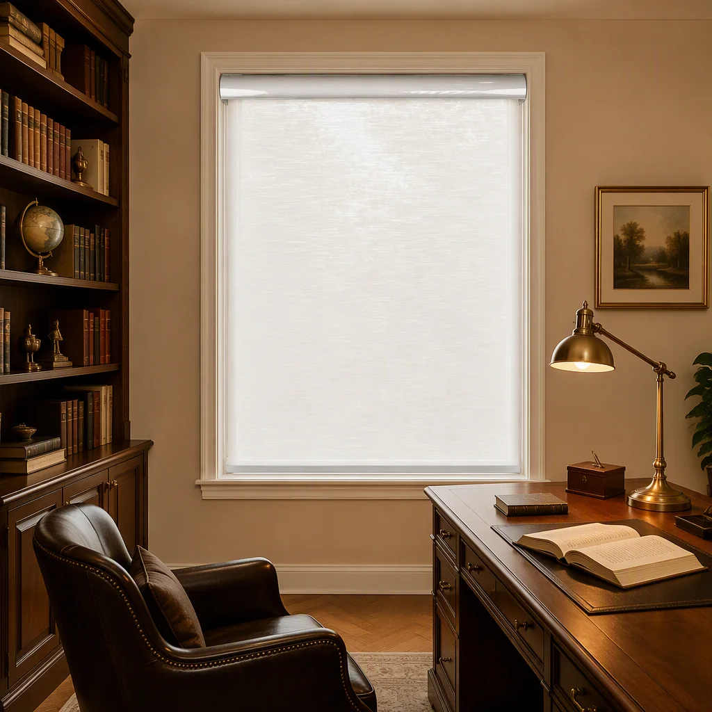 Motorized Roller Shades Anti-UV Semi-Sheer USB Rechargeable Remote Control Custom Arc Headrail Study Room - Image 6