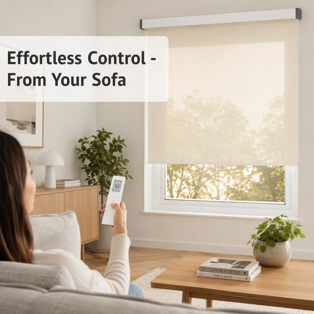 Motorized Roller Shades Cream White Semi-Sheer RF Remote App Control Square Headrail Custom Size - Image 4