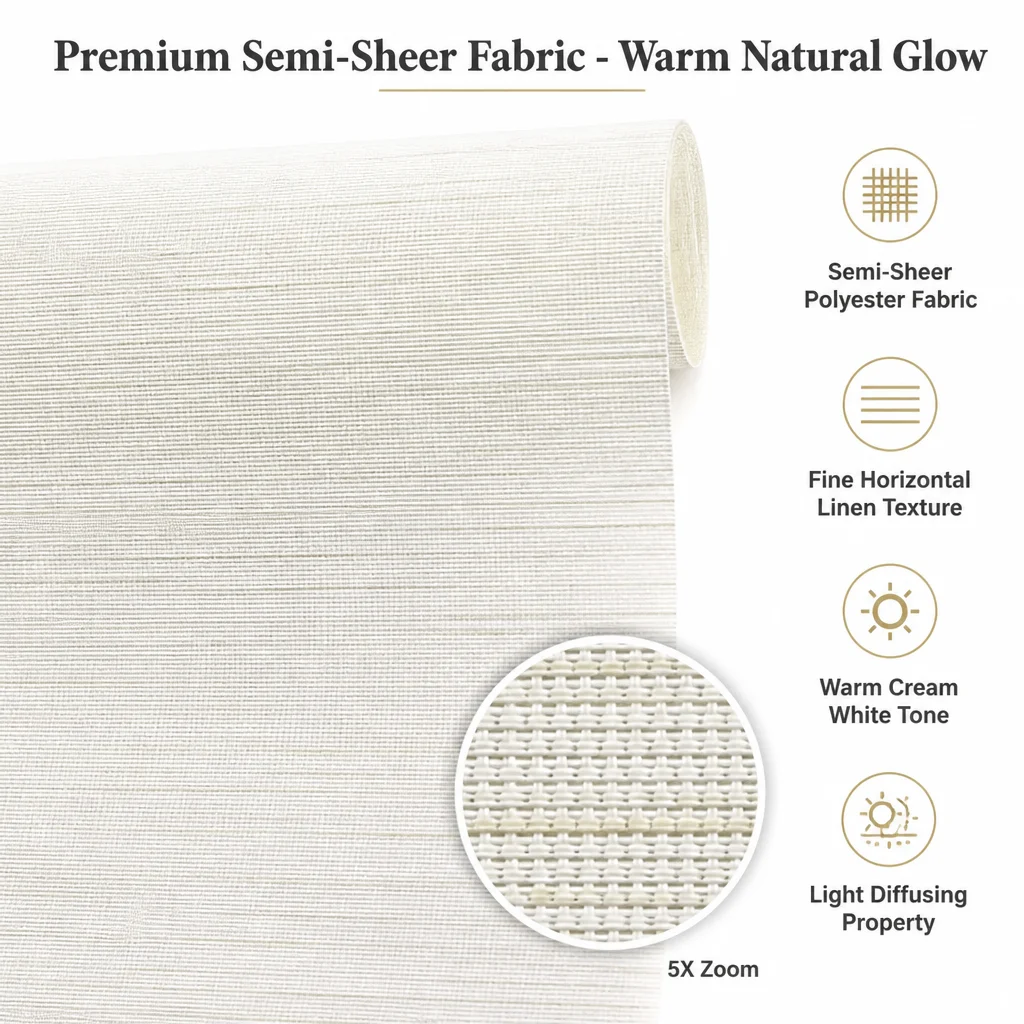 Motorized Roller Shades Cream White Semi-Sheer RF Remote App Control Square Headrail Custom Size - Image 5