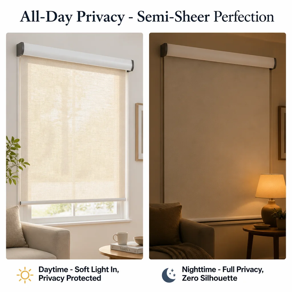 Motorized Roller Shades Polyester Semi-Sheer Cream RF Remote App Voice Control Custom Bedroom - Image 4