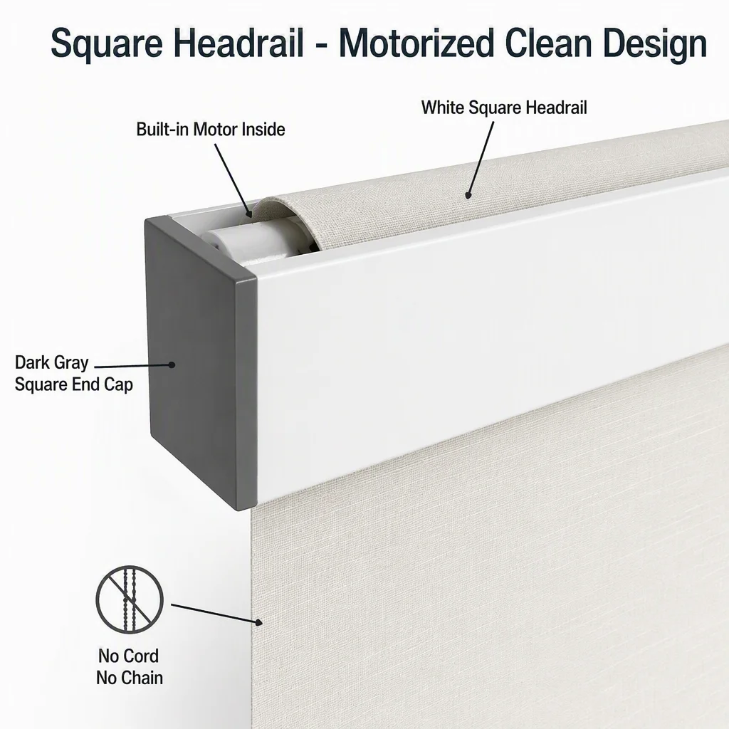 Motorized Roller Shades Semi-Sheer Cream White RF Remote Custom Size Square Headrail Arc Bottom Rail - Image 2