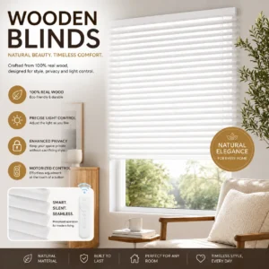 Motorized Wooden Blinds Venice Intelligent Control Cordless Villa Hotel Office Home