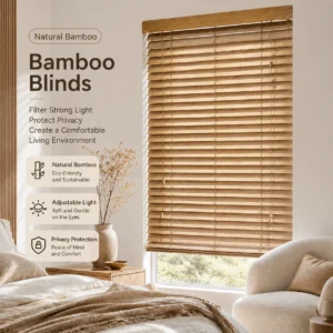 Natural Eco Friendly 50mm Bamboo Wood Venetian Blinds for Home Office Hotel