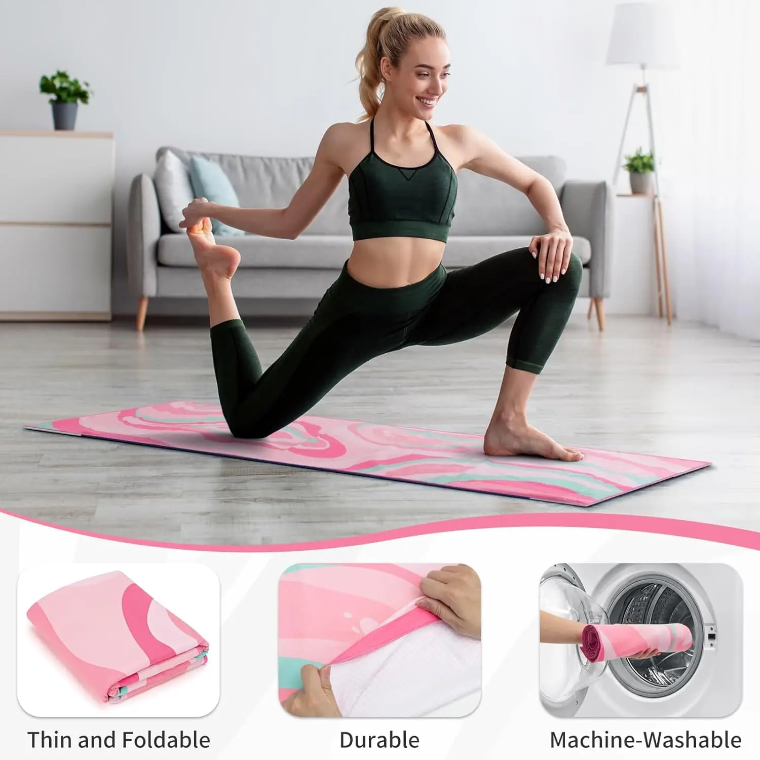 Non-Slip Microfiber Yoga Mat Towel 63x183cm Hot Yoga Pilates with Bag - Image 4