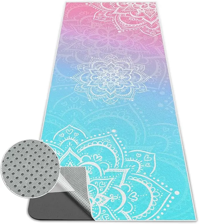 Non Slip Yoga Towel with Grip Dots Microfiber Quick Dry Absorbent Portable
