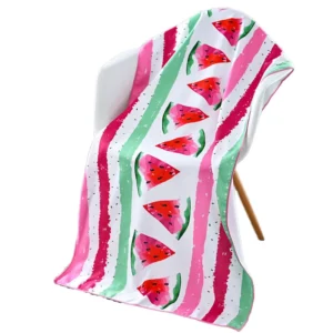 OEM Custom Logo Luxury Microfiber Suede Beach Towel Sand-Free Watermelon Print Quick Dry Large Travel Pool