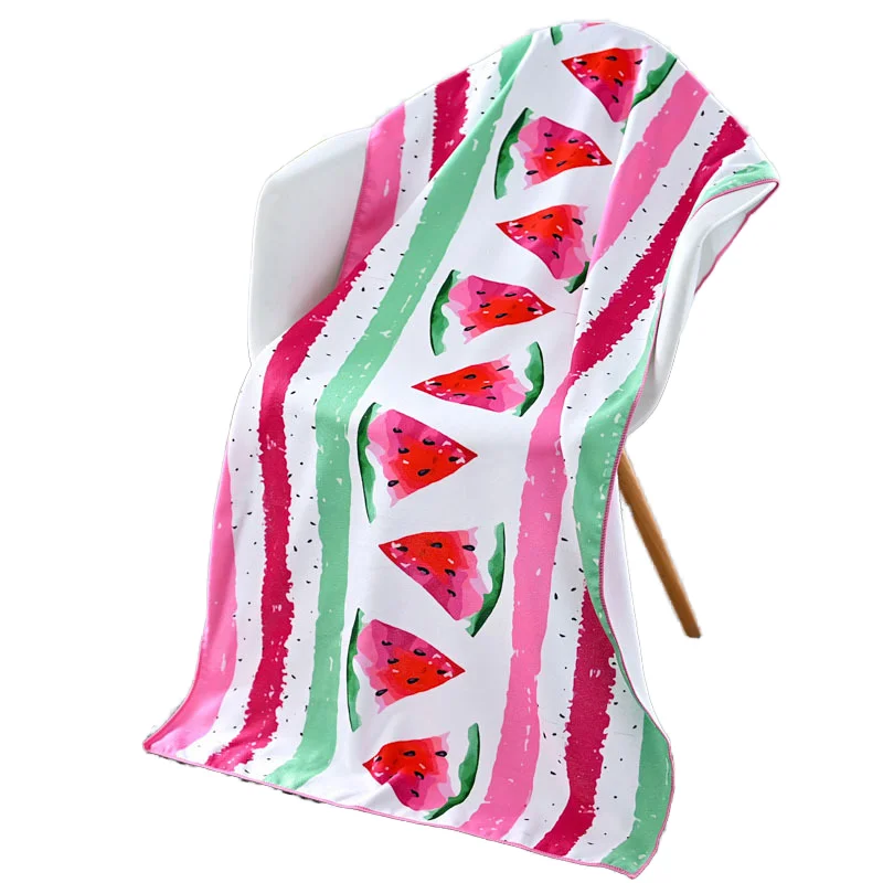 OEM Custom Logo Luxury Microfiber Suede Beach Towel Sand-Free Watermelon Print Quick Dry Large Travel Pool