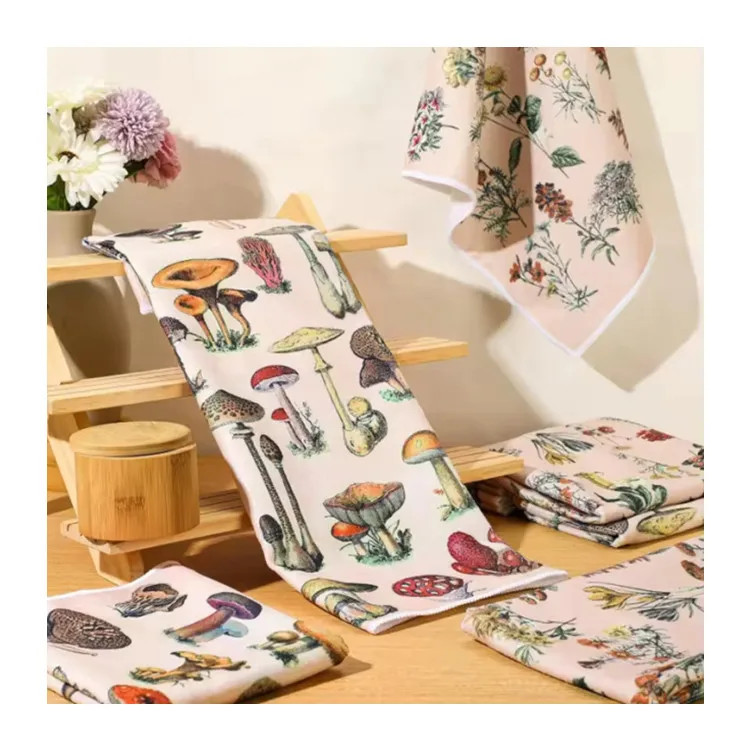 OEM Microfiber Sublimation Kitchen Tea Towel Custom Logo Round Square Roll