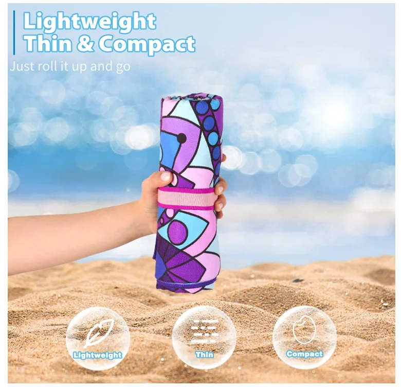OEM Printed Recycle Microfiber Towel Absorbent Quick Dry Beach Sports Towel - Image 3