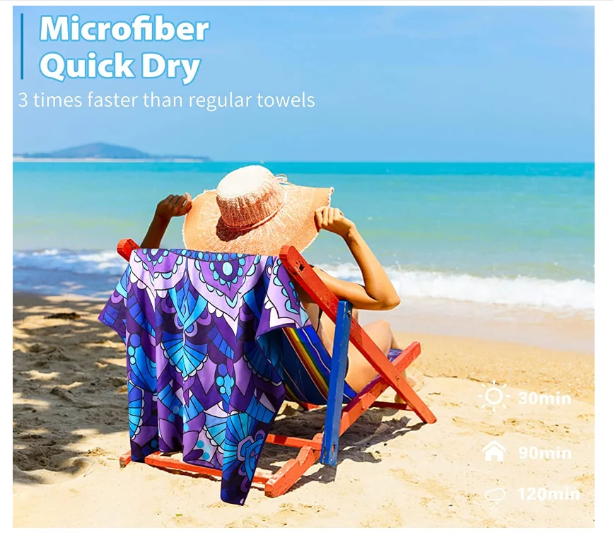 OEM Printed Recycle Microfiber Towel Absorbent Quick Dry Beach Sports Towel - Image 5