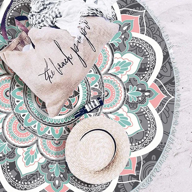 Oversize Round Beach Towel Soft Absorbent Fast Dry Sand-Free Waffle Picnic Yoga Mat - Image 3