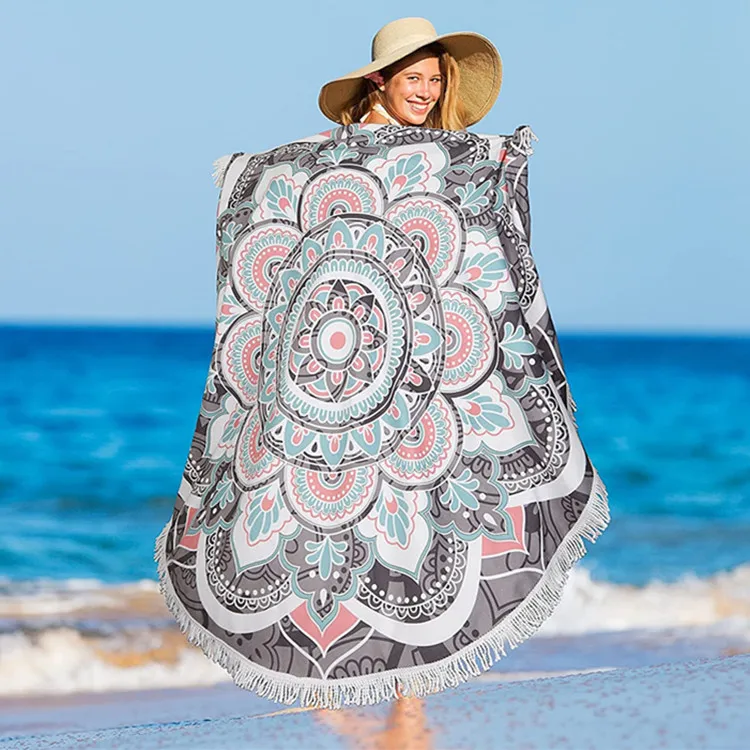 Oversize Round Beach Towel Soft Absorbent Fast Dry Sand-Free Waffle Picnic Yoga Mat - Image 4