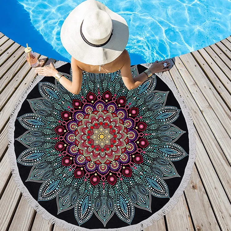 Oversize Round Beach Towel Soft Absorbent Fast Dry Sand-Free Waffle Picnic Yoga Mat - Image 5