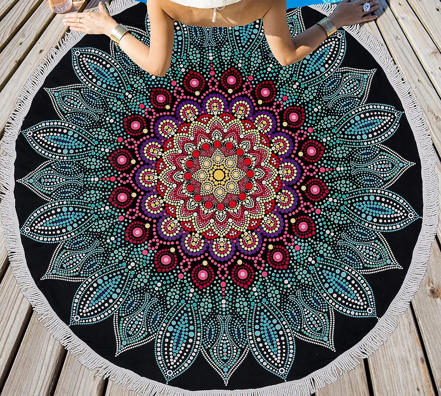 Oversize Round Beach Towel Soft Absorbent Fast Dry Sand-Free Waffle Picnic Yoga Mat - Image 6