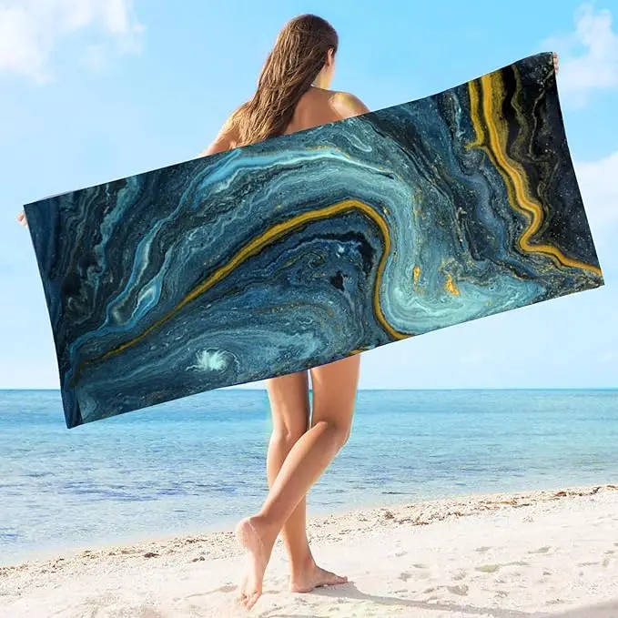 Oversized Microfiber Beach Towel Sand Free Quick Dry Lightweight Travel Marble Gold Print - Image 4