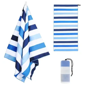 Oversized Microfiber Quick Dry Beach Towel with Carry Bag - Sand Free Striped Swim Pool Blanket